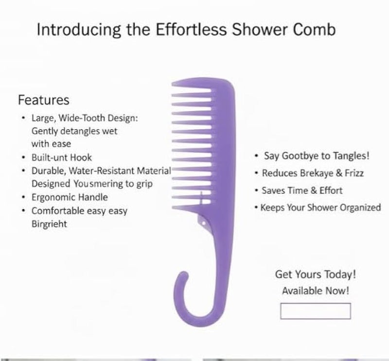 Purple Plastic Hair Comb with Curved Handle - Easy to Hang - Wide Tooth Comb for Wet and Dry Hair - Image 3
