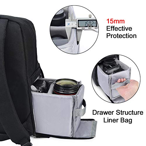 CADeN Camera Backpack Bag with 14" Laptop Compartment Waterproof, DSLR/SLR Mirrorless Camera Case for Travel Daily Photography, Compatible for Canon Sony Nikon Camera and Lens with Tripod Straps - Image 5