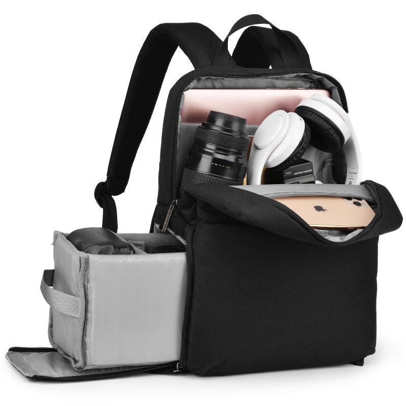 CADeN Camera Backpack Bag with 14" Laptop Compartment Waterproof, DSLR/SLR Mirrorless Camera Case for Travel Daily Photography, Compatible for Canon Sony Nikon Camera and Lens with Tripod Straps - Image 3