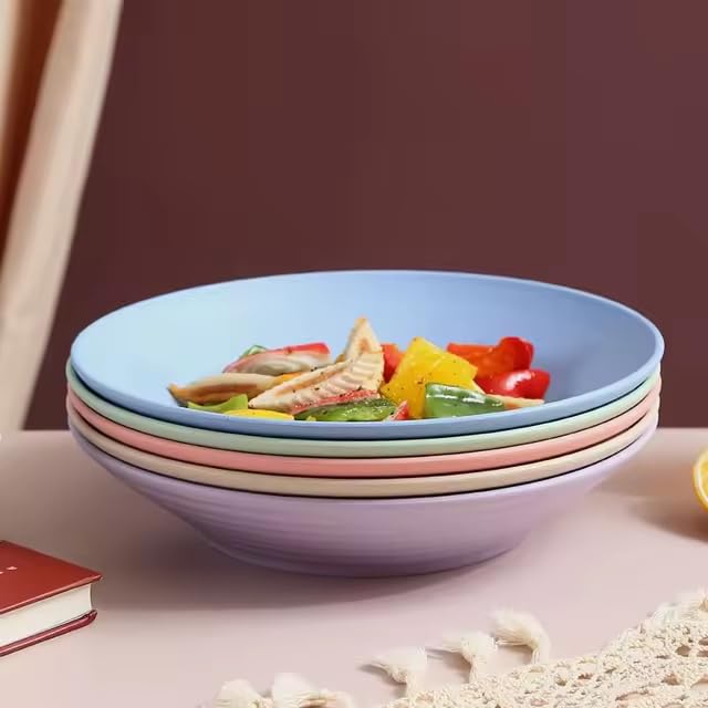 aDai 9.05" Wheat Straw Round Serving Bowl | Eco-Friendly, Lightweight & Unbreakable Mixing Bowl | Food-Safe Dinner Plate for Noodles, Salads & Fruits | Perfect for BBQs & Outdoor Cooking - Image 4