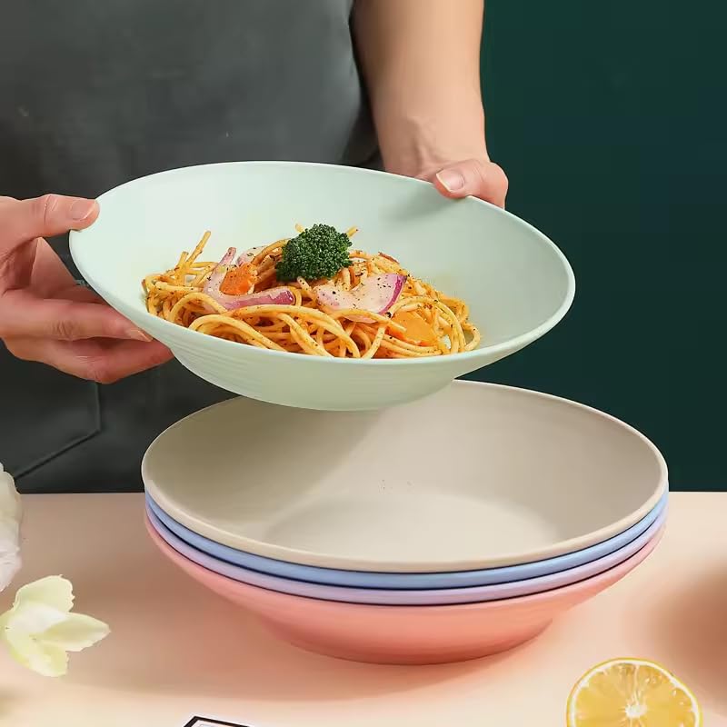aDai 9.05" Wheat Straw Round Serving Bowl | Eco-Friendly, Lightweight & Unbreakable Mixing Bowl | Food-Safe Dinner Plate for Noodles, Salads & Fruits | Perfect for BBQs & Outdoor Cooking - Image 2