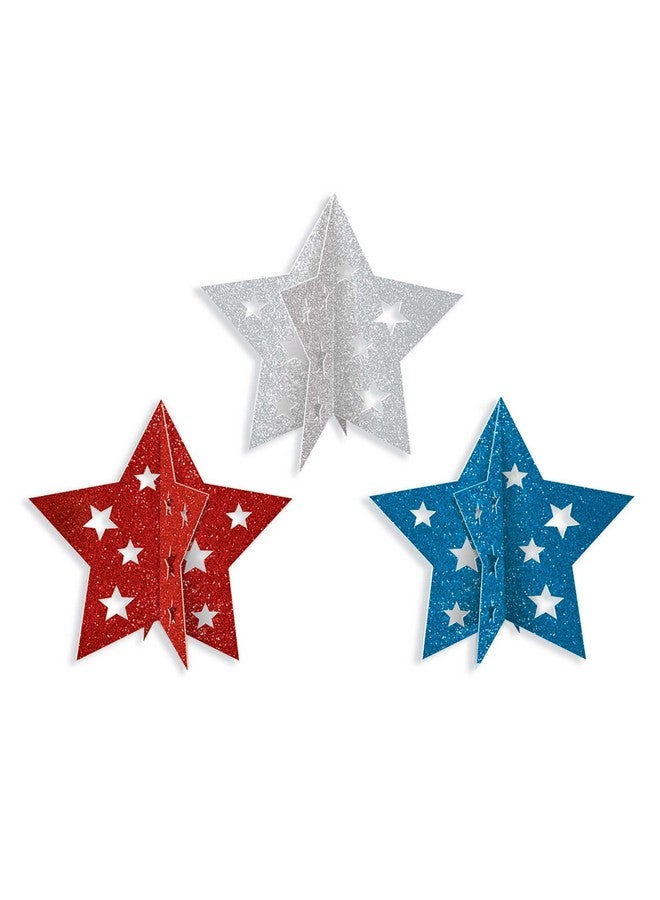 Amscan Patriotic Pride Red Blue White Paper Mini 3D Centerpieces 5" (3 Pc) Perfect For Celebrating American Holidays & Events - Image 2