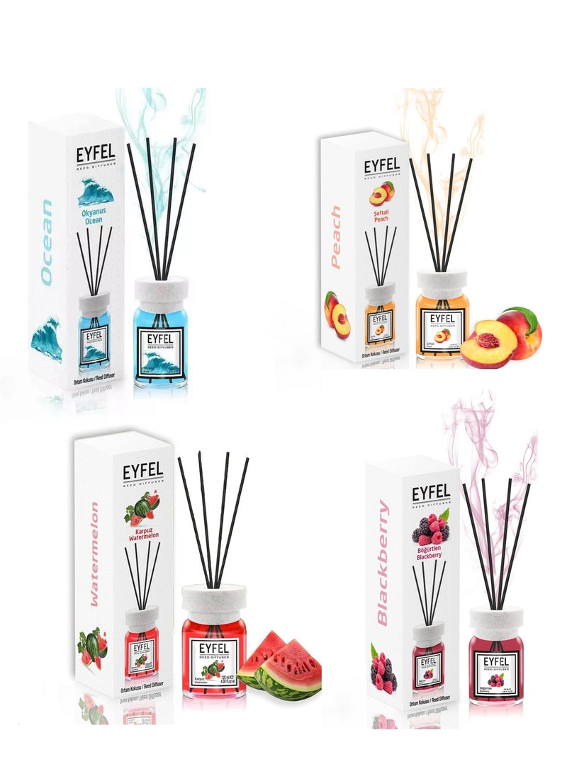 EYFEL - Pack of 4 Reed Diffuser Combo WATERMELON PEACH BLACKBERRY OCEAN 4x120 480ml - Image 1