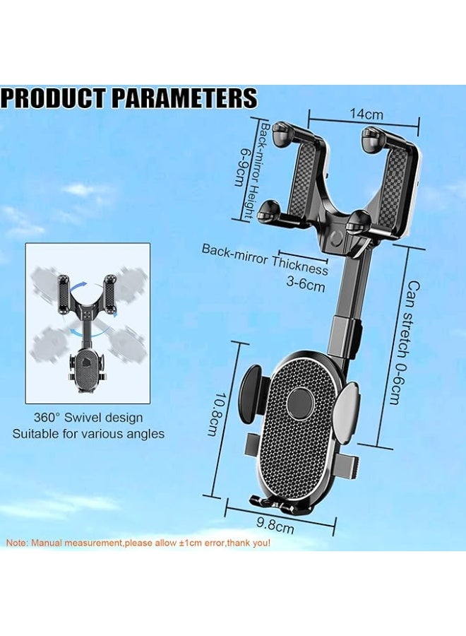 Mobile Phone Holder Car, Universal Vehicle Mobile Phone Holder, 360° Rotation Universal Car Mobile Phone Holder, Multifunctional Rear View Mirror Phone Holder, 360 Degree Rotatable Retractable - Image 5