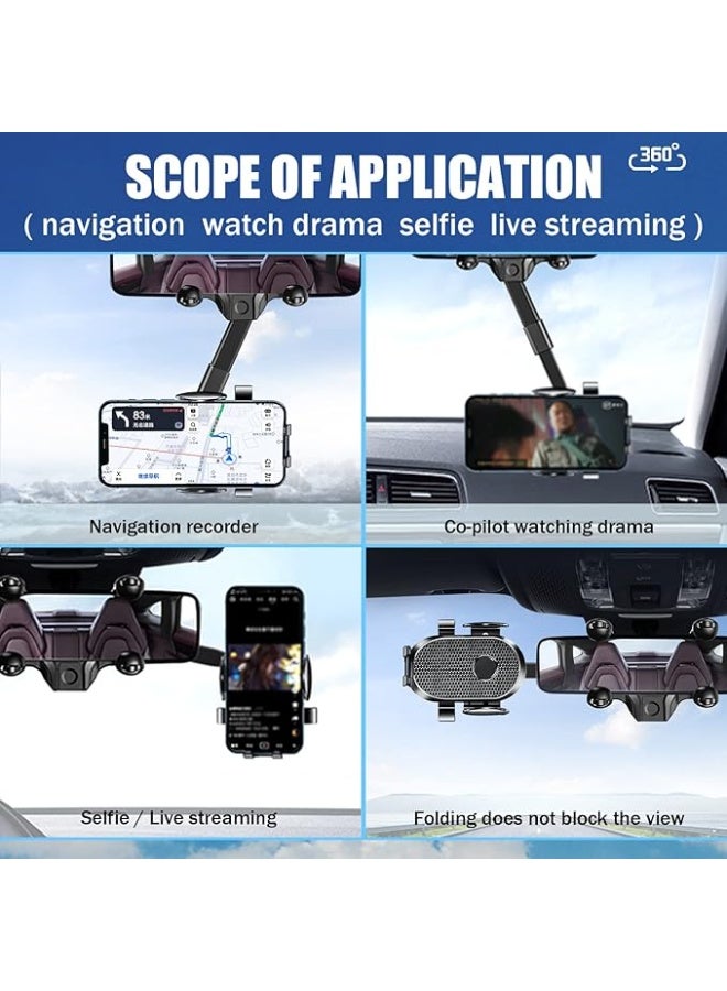 Mobile Phone Holder Car, Universal Vehicle Mobile Phone Holder, 360° Rotation Universal Car Mobile Phone Holder, Multifunctional Rear View Mirror Phone Holder, 360 Degree Rotatable Retractable - Image 3