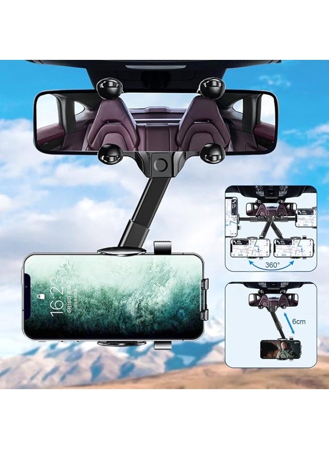 Mobile Phone Holder Car, Universal Vehicle Mobile Phone Holder, 360° Rotation Universal Car Mobile Phone Holder, Multifunctional Rear View Mirror Phone Holder, 360 Degree Rotatable Retractable - Image 1