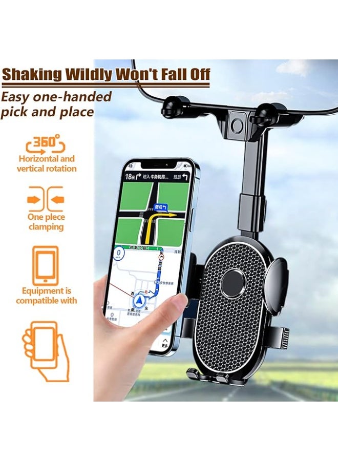 Mobile Phone Holder Car, Universal Vehicle Mobile Phone Holder, 360° Rotation Universal Car Mobile Phone Holder, Multifunctional Rear View Mirror Phone Holder, 360 Degree Rotatable Retractable - Image 2