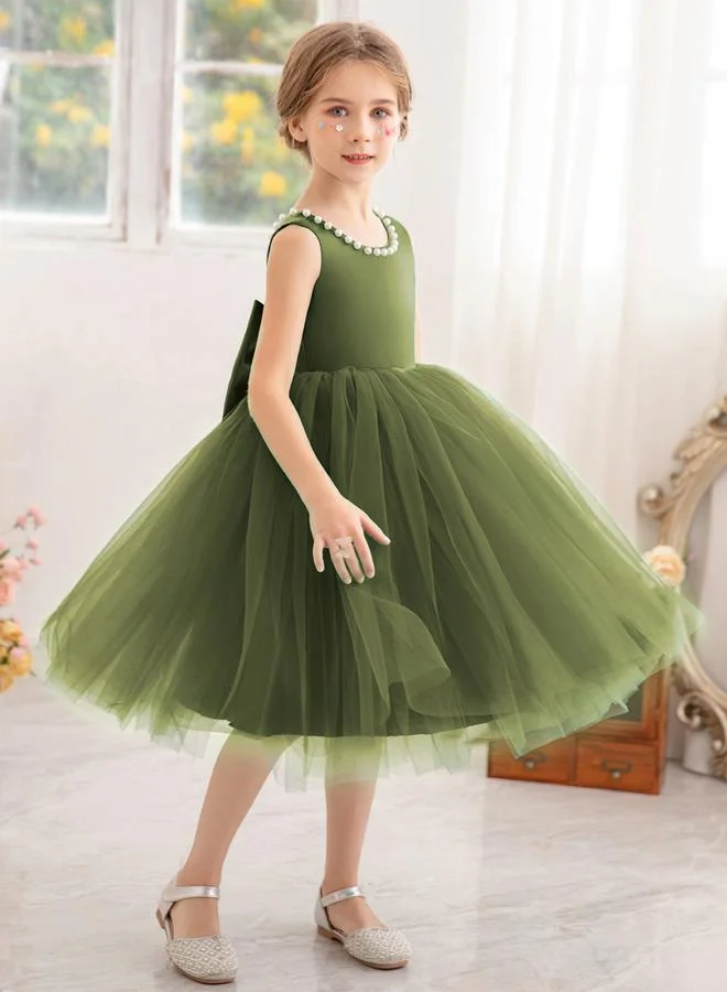 Take Two  Girls Pearl Decor Bow Tie Deep V-Back Princess Party Dress for Women | Best Price UAE