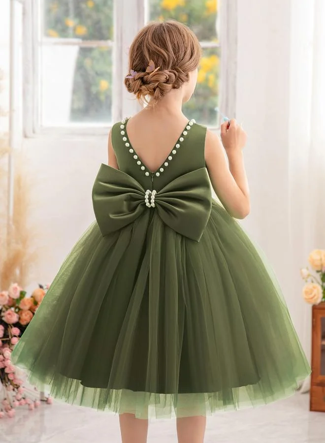 Take Two  Girls Pearl Decor Bow Tie Deep V-Back Princess Party Dress for Women | Best Price UAE