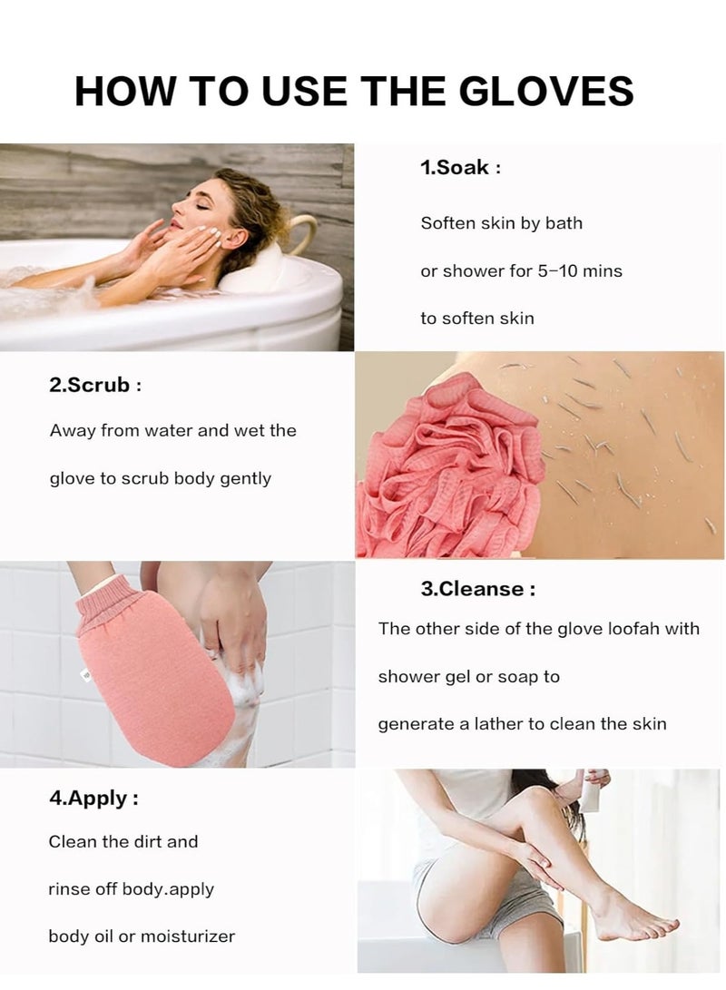 Loquat Deep Exfoliating Glove for Shower, Double-Sided Exfoliating Mitt,Massage Body Scrub Gloves for Home Spa, Eco Friendly loofah Sponge, Dead Skin Remover  Body Scrubber Exfoliator (Pink) - Image 3