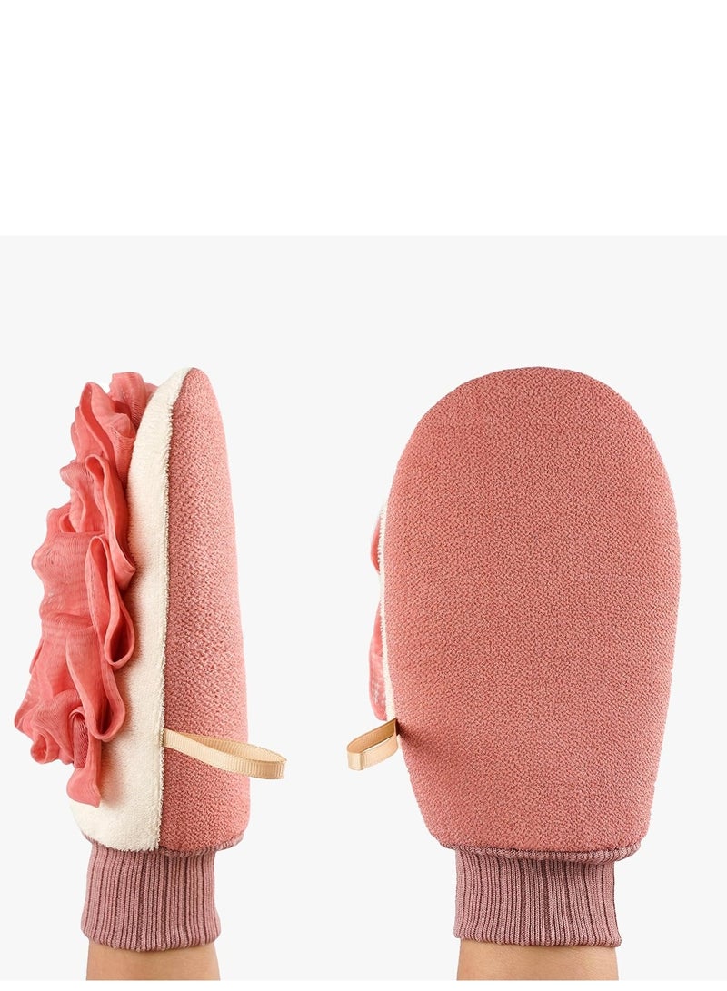 Loquat Deep Exfoliating Glove for Shower, Double-Sided Exfoliating Mitt,Massage Body Scrub Gloves for Home Spa, Eco Friendly loofah Sponge, Dead Skin Remover  Body Scrubber Exfoliator (Pink) - Image 2