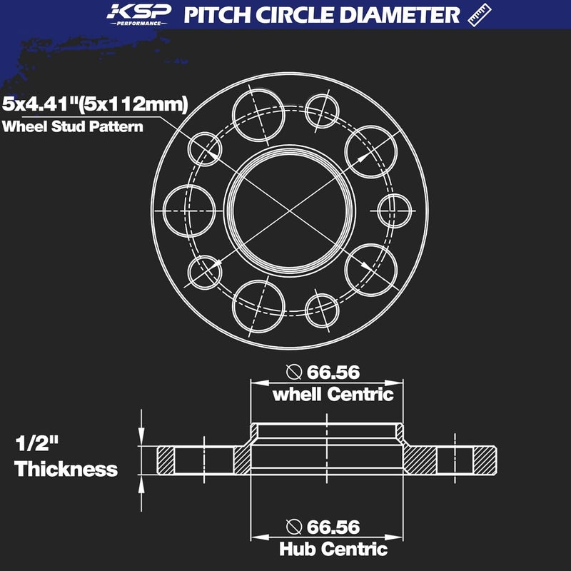 KSP PERFORMANCE KSP 5x112 to 5x112 Wheel Spacers for Mercedes-Benz, 12mm Hubcentric Wheel Spacer for W204 W208 W209(Rear) W216(Rear) AMG, Forged 5 Lug Tuning Spacer with 66.56mm Hub Bore, 6061T6 Aluminum Black 2PC - Image 2