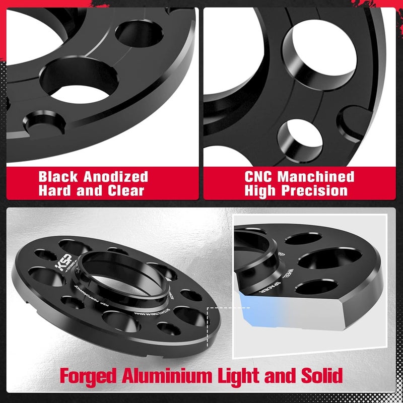 KSP PERFORMANCE KSP 5x112 to 5x112 Wheel Spacers for Mercedes-Benz, 12mm Hubcentric Wheel Spacer for W204 W208 W209(Rear) W216(Rear) AMG, Forged 5 Lug Tuning Spacer with 66.56mm Hub Bore, 6061T6 Aluminum Black 2PC - Image 4