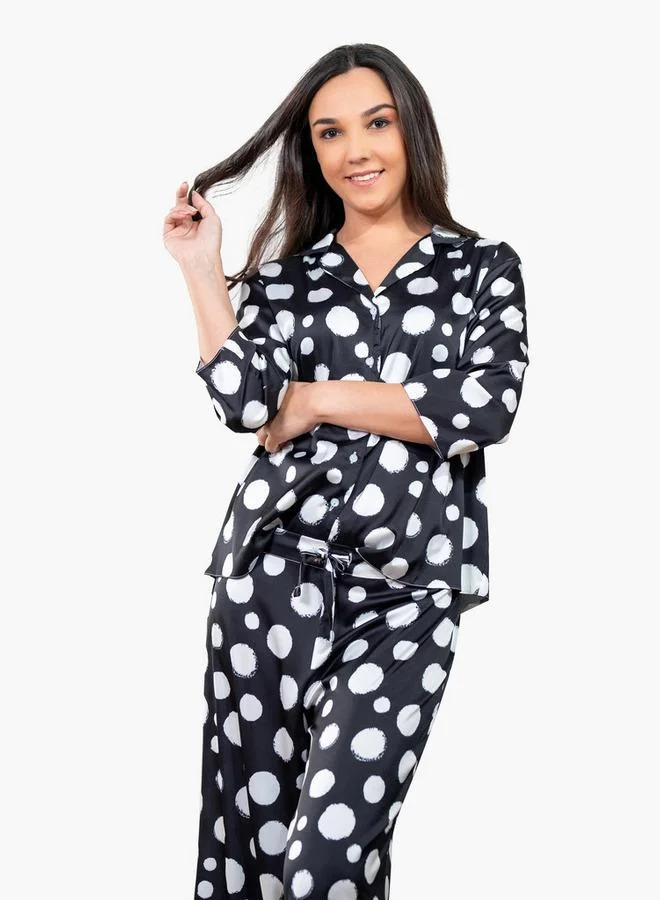Aadaraya Aadaraya Polka Dot Print Shirt and Pyjama Set