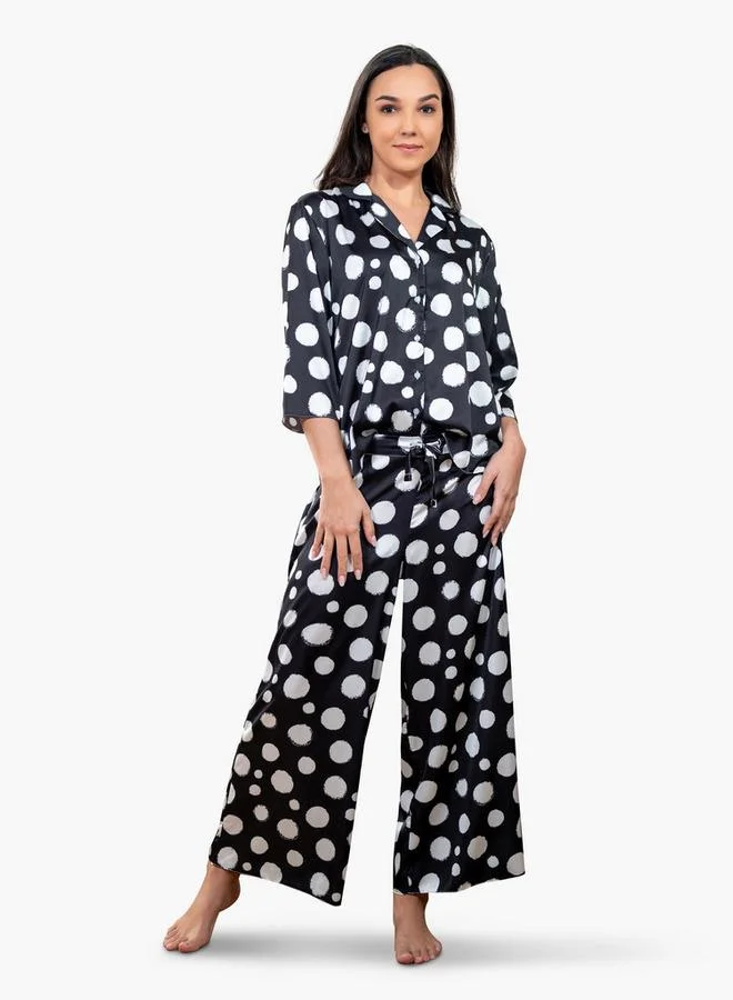 Aadaraya Aadaraya Polka Dot Print Shirt and Pyjama Set