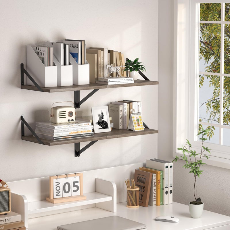 Heimlove Deep Floating Shelves for Wall, 16W x 12D Rustic Grey Wood Wall Shelves Set of 2, Large Floating Shelf for Living Room, Kitchen, Office, Bedroom and Decor Storage, with Metal Bracket - Grey - Image 5