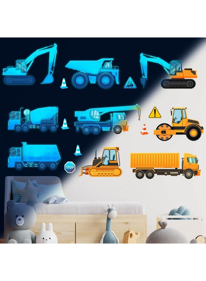 Sinekong Construction Wall Decals Glow in The Dark Wall Stickers City Vehicles Car Wall Decal Luminous Truck Excavator Tractor Decals Transportation Sticker Boys Kids Bedroom Playroom Nursery Ceiling Decor - Image 1