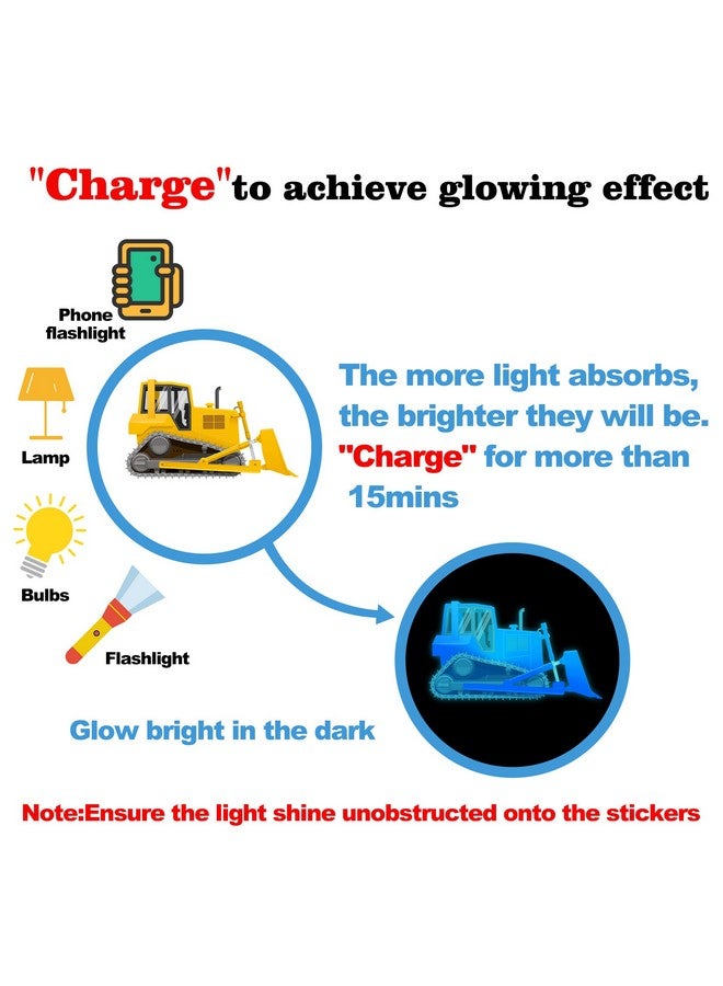 Sinekong Construction Wall Decals Glow in The Dark Wall Stickers City Vehicles Car Wall Decal Luminous Truck Excavator Tractor Decals Transportation Sticker Boys Kids Bedroom Playroom Nursery Ceiling Decor - Image 2