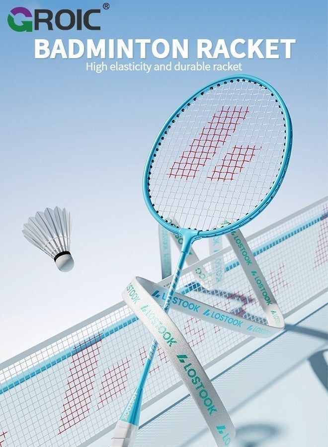 GROIC Badminton Racket Set, Includ 2 Rackets, 3 Birdies, 2 Racket Grip Tapes, 1 Carrying Bag, Lightweight and high Performance for Sports, Training and Entertainment,Blue and Pink Couple Style, Badminton Racquet - Image 4
