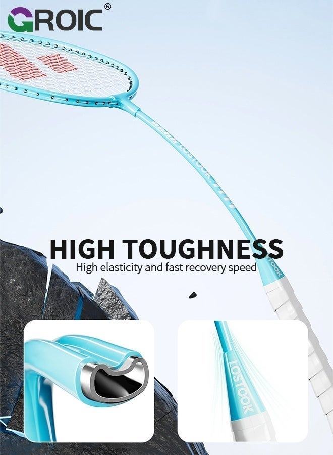 GROIC Badminton Racket Set, Includ 2 Rackets, 3 Birdies, 2 Racket Grip Tapes, 1 Carrying Bag, Lightweight and high Performance for Sports, Training and Entertainment,Blue and Pink Couple Style, Badminton Racquet - Image 3