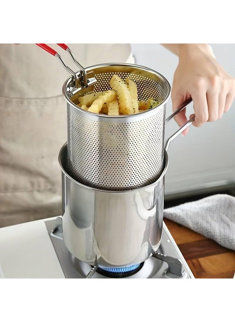 Krifa Enterprise Krifa Enterprise Stainless Steel Deep Frying Pot with Strainer Basket 1200ml with Handle for Frying French FriesChicken WingsShrimpFish 1pc  - Image 3