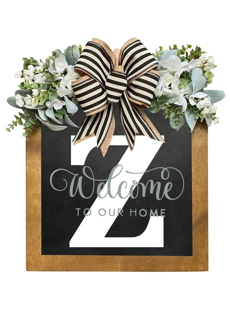 Bluejw Welcome Sign Creative Bowknot Letter Wreath In Front Of The Door Outdoor Decoration Props For The Courtyard 35x40CM - Image 1