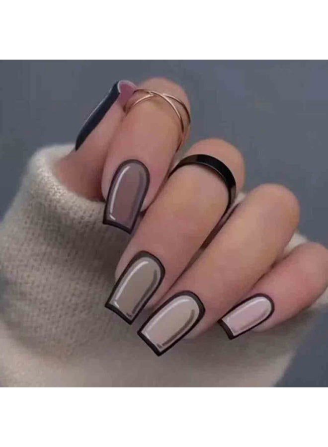 Foccna Black Press on Nails Comic Medium Long, Acrylic Fake Nails Square Cartoon False Nails,Artificial Nails for Women and Girls 24 pcs - Image 1