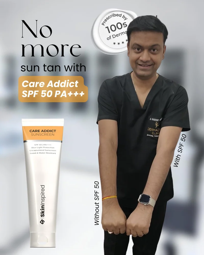 Skininspired Clear SkinInspired Care Addict Hyaluronic Acid Sunscreen SPF 50 For Dry Skin With Pa++++ | Broad Spectrum UV A,UV B & Blue Light Protection | Contains Ceramides | Moisturising sun screen | No White Cast | 150 gm  | Best Price UAE