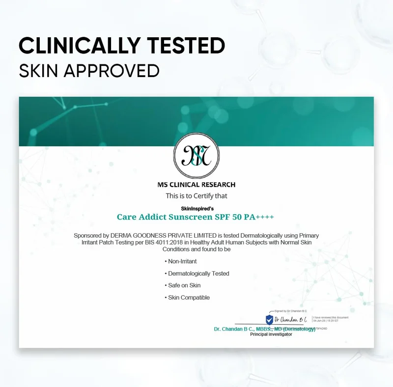 Skininspired Clear SkinInspired Care Addict Hyaluronic Acid Sunscreen SPF 50 For Dry Skin With Pa++++ | Broad Spectrum UV A,UV B & Blue Light Protection | Contains Ceramides | Moisturising sun screen | No White Cast | 150 gm  | Best Price UAE