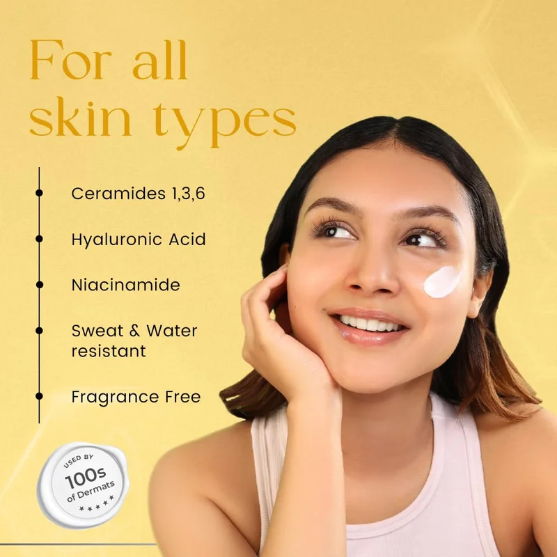 Skininspired Clear SkinInspired Care Addict Hyaluronic Acid Sunscreen SPF 50 For Dry Skin With Pa++++ | Broad Spectrum UV A,UV B & Blue Light Protection | Contains Ceramides | Moisturising sun screen | No White Cast | 150 gm  | Best Price UAE