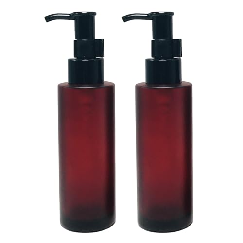 Elandy 2PCS 100ML34oz Amber Frosted Glass Pump Bottles with Black Pump Top Cosmetic Makeup Cream Lotion Sample Packing Toiletries Liquid Storage Container Vial Jar - Image 2