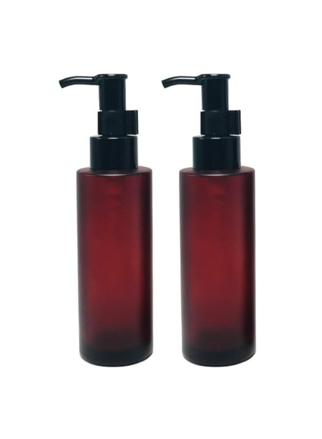 Elandy 2PCS 100ML34oz Amber Frosted Glass Pump Bottles with Black Pump Top Cosmetic Makeup Cream Lotion Sample Packing Toiletries Liquid Storage Container Vial Jar - Image 1
