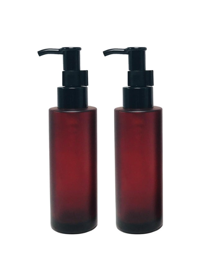 Elandy 2PCS 100ML34oz Amber Frosted Glass Pump Bottles with Black Pump Top Cosmetic Makeup Cream Lotion Sample Packing Toiletries Liquid Storage Container Vial Jar - Image 3