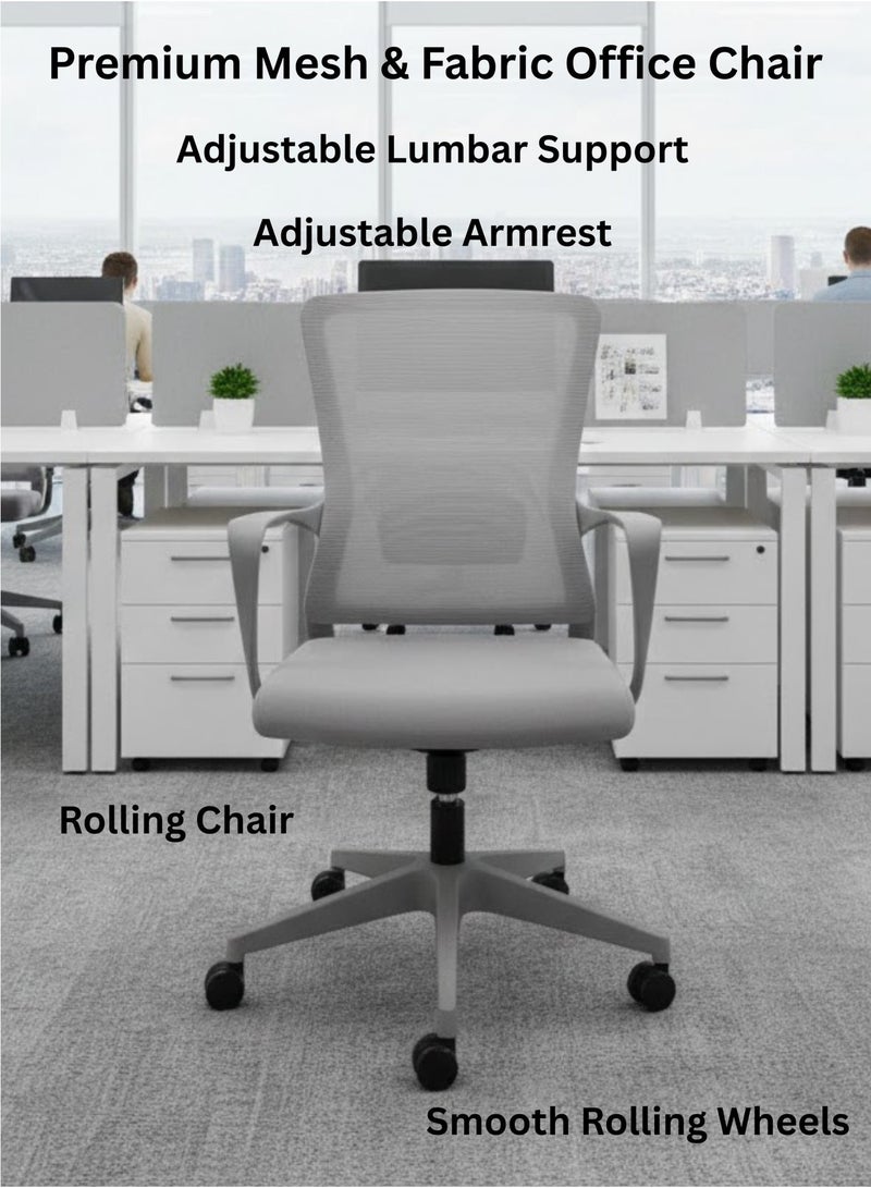Furalux  Premium Mesh & Fabric Office Chair – Mid-Back Ergonomic Desk Chair with Adjustable Lumbar Support, 360° Swivel & Smooth Rolling Wheels, Breathable Executive Chair for Home Office & Workstation - Image 1