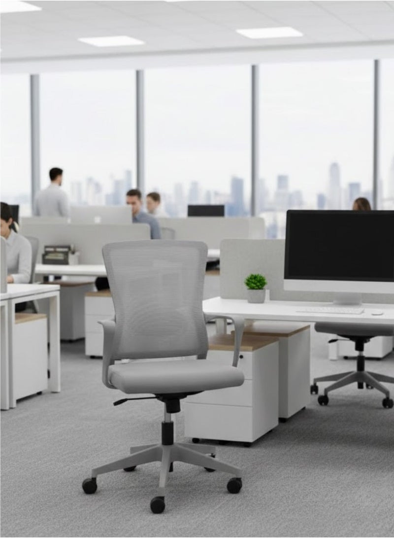 Furalux  Premium Mesh & Fabric Office Chair – Mid-Back Ergonomic Desk Chair with Adjustable Lumbar Support, 360° Swivel & Smooth Rolling Wheels, Breathable Executive Chair for Home Office & Workstation - Image 3