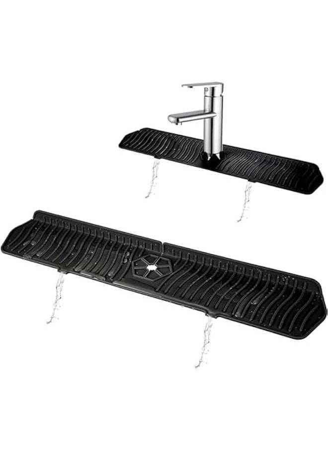 OMEVE Kitchen Sink Splash Guard, 61CM Faucet Mat Splash Catcher, Handle Drip Catcher Tray, Multipurpose for Kitchen Dish Drying Mats Sponge Holder and Bathroom Countertop Protect (Black)  - Image 1