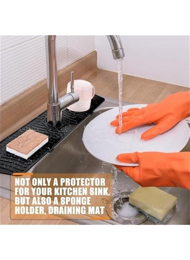 OMEVE Kitchen Sink Splash Guard, 61CM Faucet Mat Splash Catcher, Handle Drip Catcher Tray, Multipurpose for Kitchen Dish Drying Mats Sponge Holder and Bathroom Countertop Protect (Black)  - Image 2
