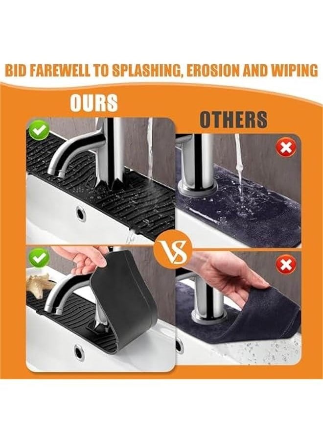 OMEVE Kitchen Sink Splash Guard, 61CM Faucet Mat Splash Catcher, Handle Drip Catcher Tray, Multipurpose for Kitchen Dish Drying Mats Sponge Holder and Bathroom Countertop Protect (Black)  - Image 3