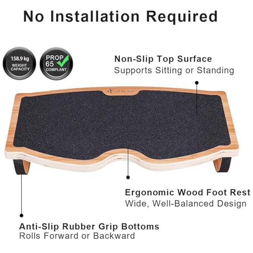StrongTek Ergonomic Wood Foot Rest for Enhanced Circulation & Comfort, 350lbs Capacity, Rocker Balance Board for Standing Desks, Non-Slip, No Assembly, 18" Wide - Ideal for Office/Home - Image 2