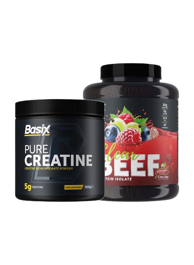 Basix عرض بوندي الحصري - بروتين لحم البقر المعزول بنكهة فيمتونك 4.4 رطل وكرياتين نقي بدون نكهة 300 جرام - Image 1