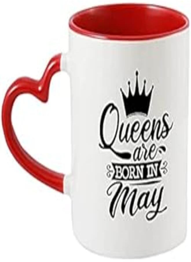 iKraft - iKraft Heart Handle Coffee Mug| Printed Design - Queens are Born in May | Elegant Mug | Best Gift for Mom, Sister and Birthday Occasions - 11oz [325 ml] - Image 1