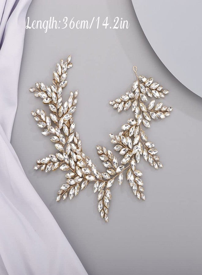 Chargances Bride Wedding Rhinestone Hair Vine Bridal Gold Crystal Headband Wedding Long Headpiece Prom Hair Accessories for Women and Girls (Gold) - Image 3