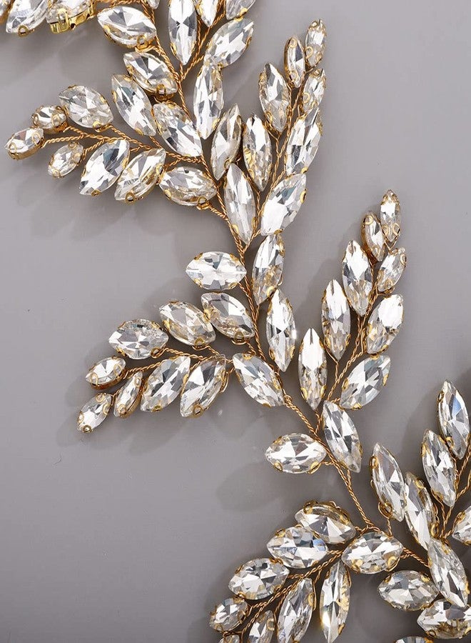 Chargances Bride Wedding Rhinestone Hair Vine Bridal Gold Crystal Headband Wedding Long Headpiece Prom Hair Accessories for Women and Girls (Gold) - Image 4