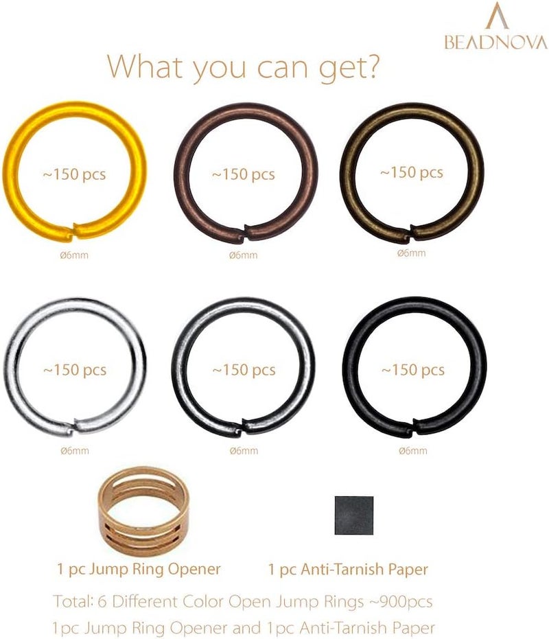 BEADNOVA خواتم قفز BEADNOVA 6 مم لسلاسل المفاتيح بألوان متنوعة خواتم قفز مفتوحة لصنع المجوهرات 900 قطعة - Image 2