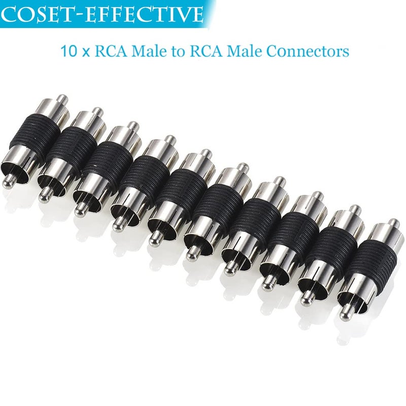 Warmstor 10 Pack RCA Male to Male Coupler Audio Video Adapter Nickel Plated for Phono, Speaker, RCA Cable, Amplifier - Image 3