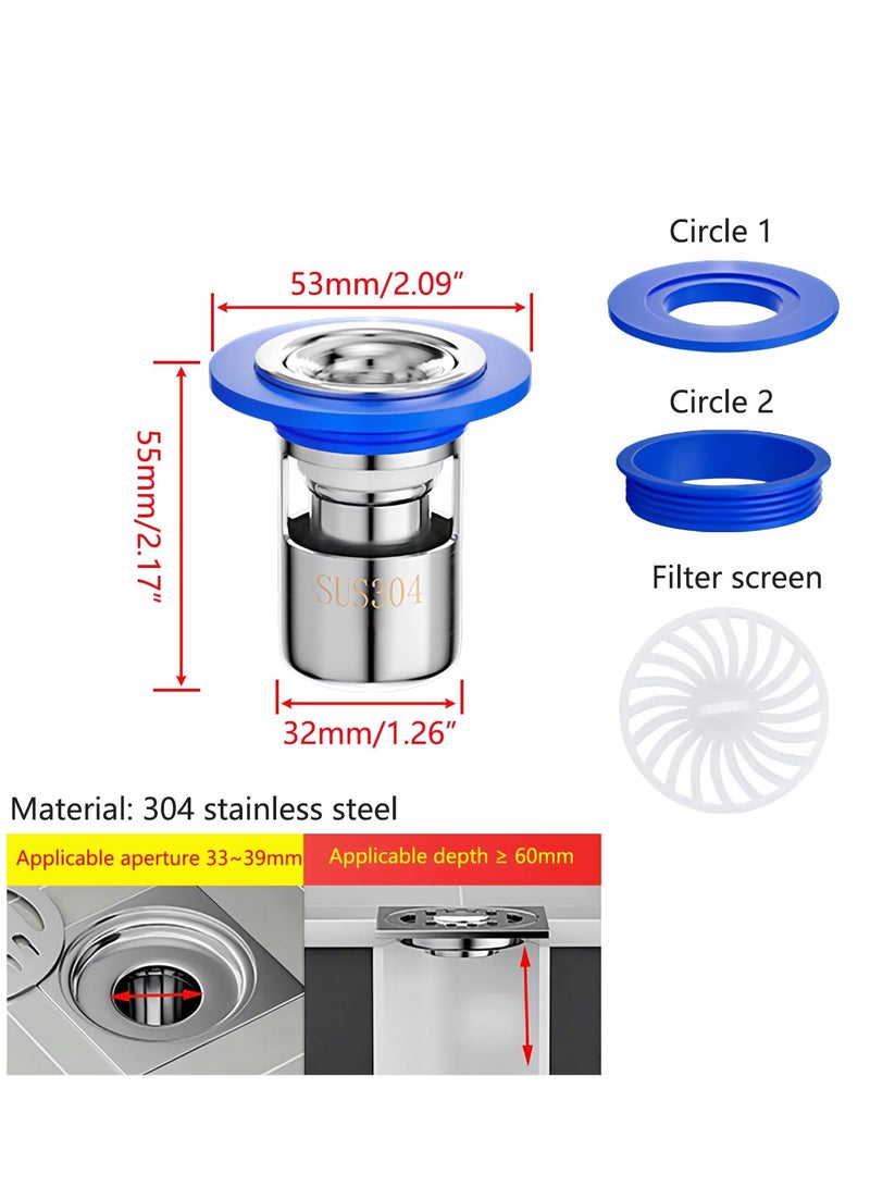 Excefore 304 Stainless Steel Odor Proof Floor Drain Core, Sewer Anti-Odor Cover Sealing Ring, Floor Drain Backflow Preventer, Suitable for Kitchen Bathroom(32mm)  - Image 2