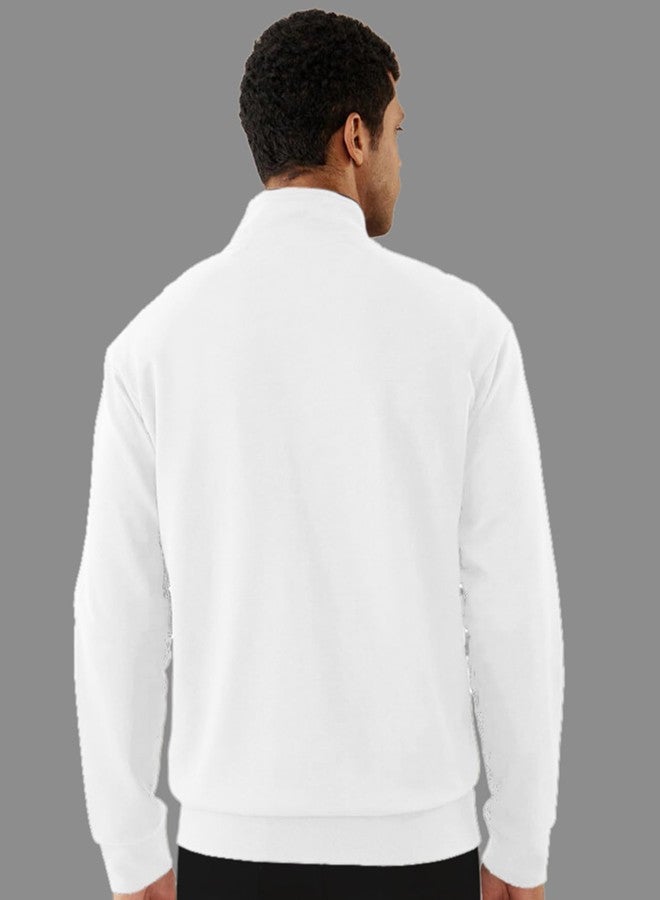AUSK Men Solid High Neck Full Sleeve Fleece Regular Jacket (Color-White), Medium - Image 3