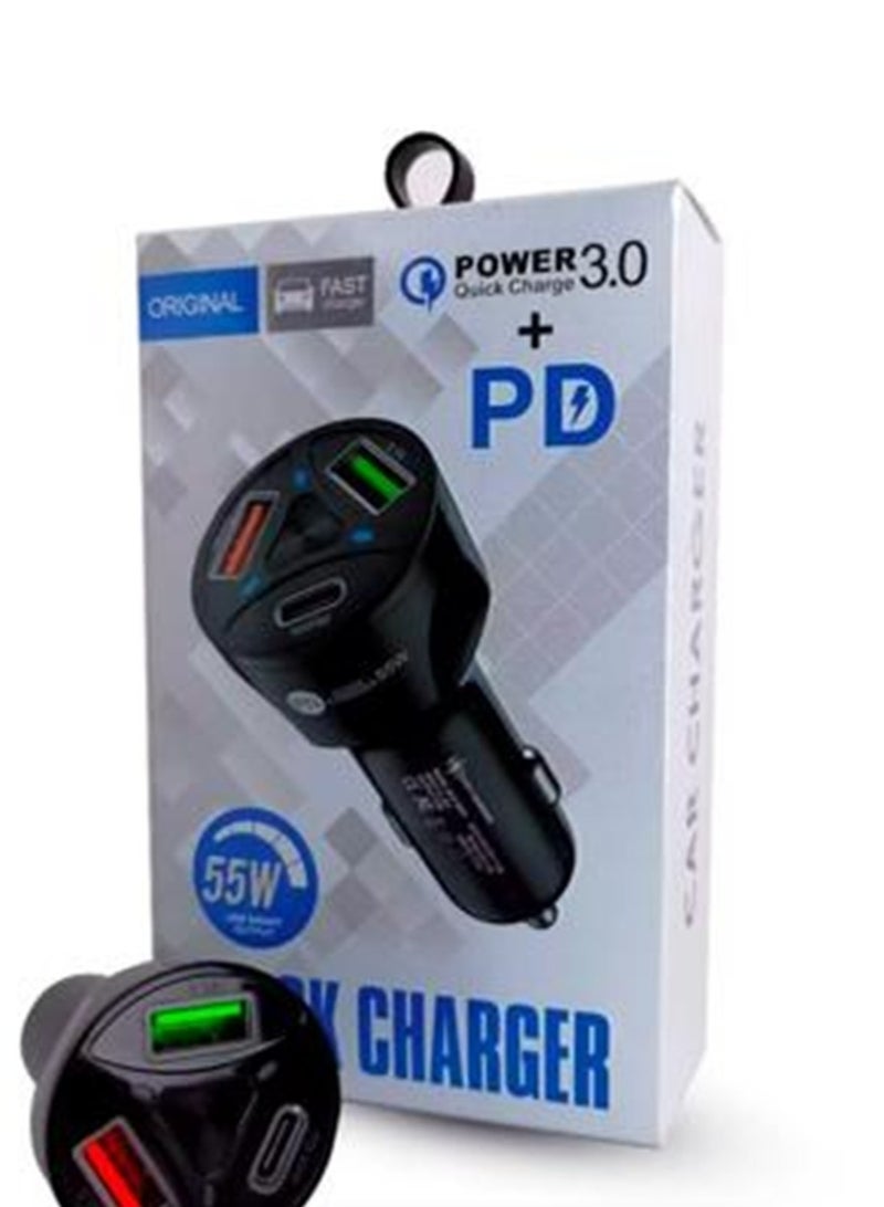 PAMEER 55W 4-Port Car Charger, PD 20W QC3.0 USB 3.1A, Super Fast Charging USB C Car Charger Adapter for Multiple Devices, Car Lighter Port USB Type C Car Charger for all Types of Mobile Phones Tablets GPS  - Image 1