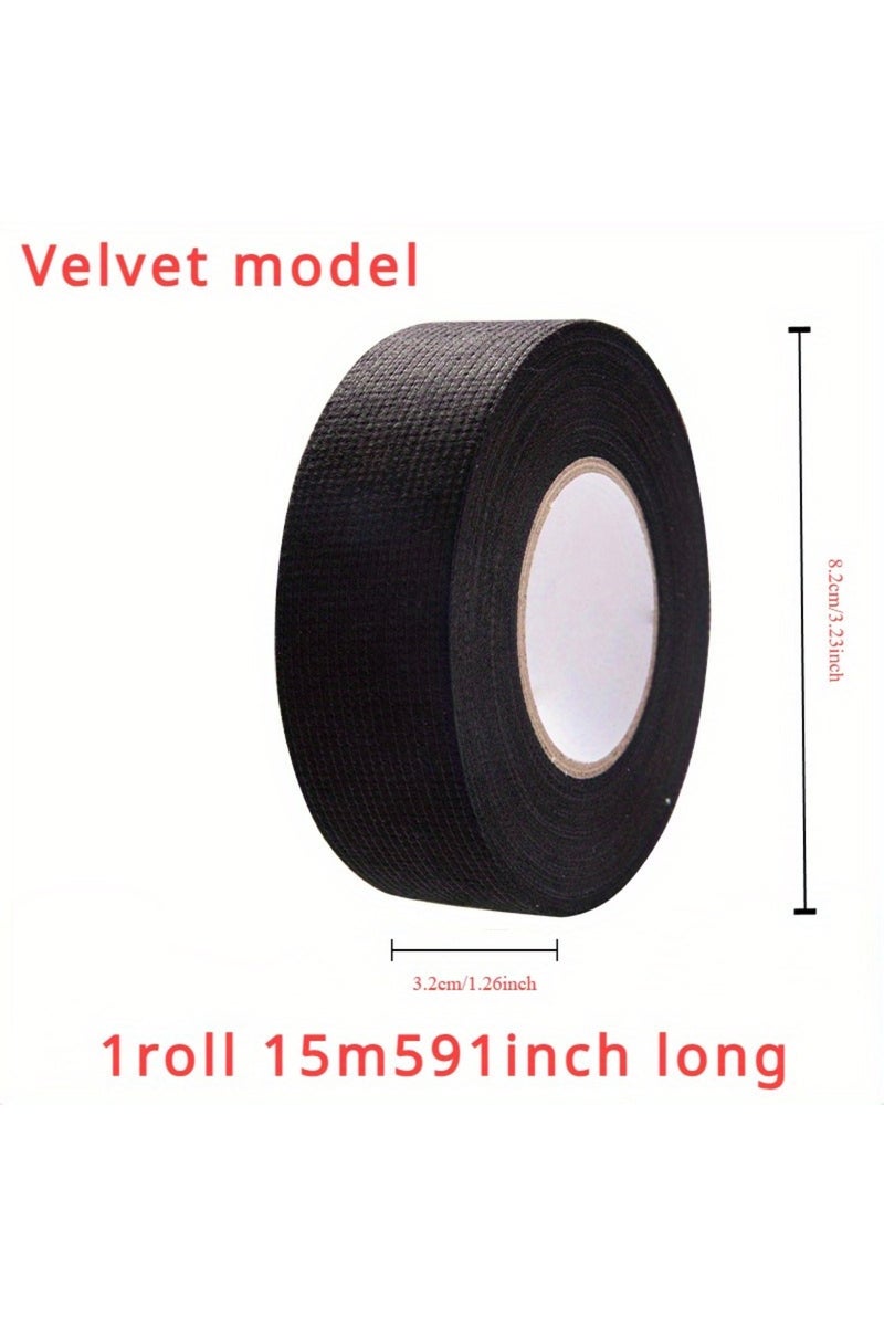 شريط فلانيل مخملي 3.2 سم 15 م لفة واحدة، شريط عازل لأسلاك السيارات، سميك وعالي اللزوجة