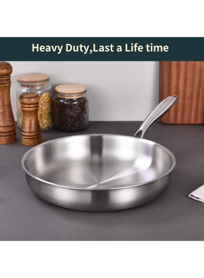 Full Clad Tri-Ply Stainless Steel Frying Pan 10 inch, All Stove Compatible Up to 600℉, Heavy Duty, Oven Safe Skillet, 18/10 Cooking Pan, Chef's Pan for Kitchen, Omelette Pan, Flat Bottom - Image 4